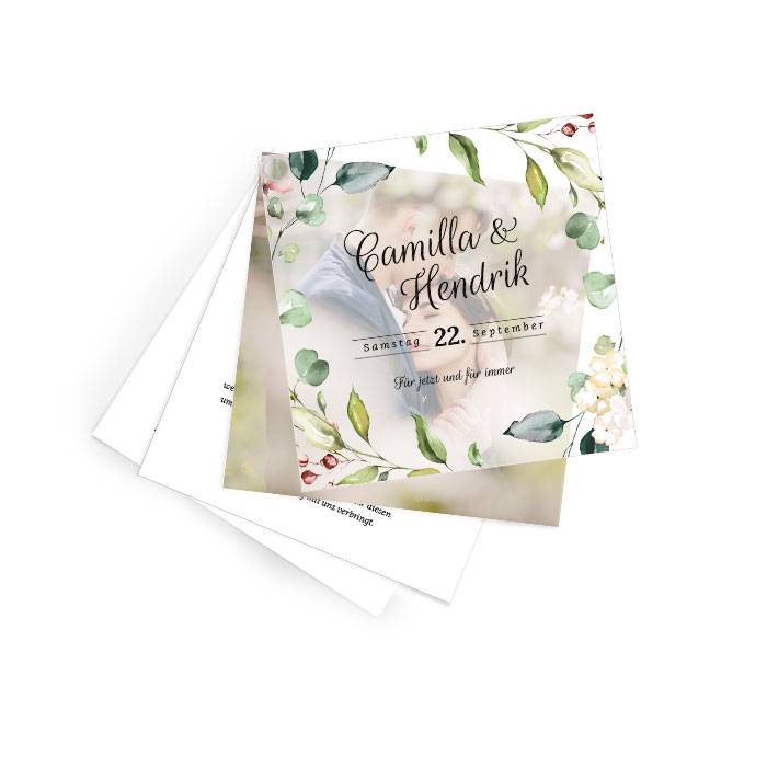 Hochzeitseinladung mit Transparentpapier und Watercolor Blumen | Cariñokarten